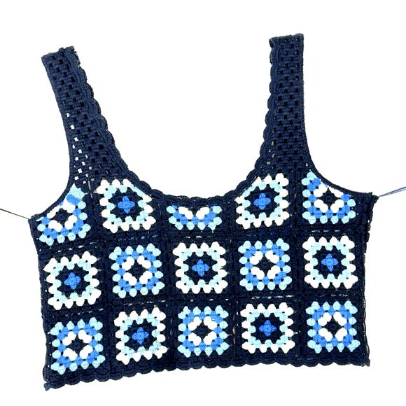 Sincerelly Jules Tops - Granny Square Crochet Top Crochet Vest Women’s Top Tank 90’s Y2K Retro Boho Crop